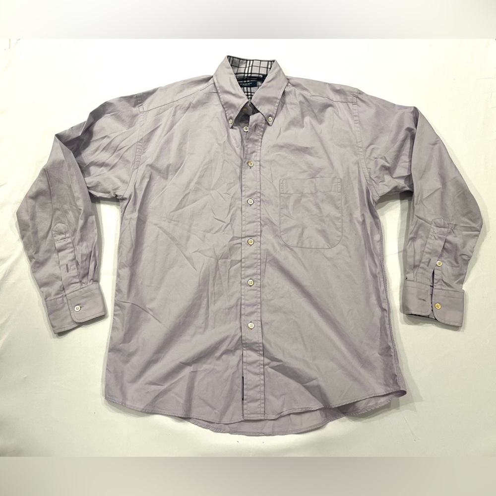Vintage Burberry Shirt Button Down‎ Up London Blue Solid Mens Medium Long Sleeve